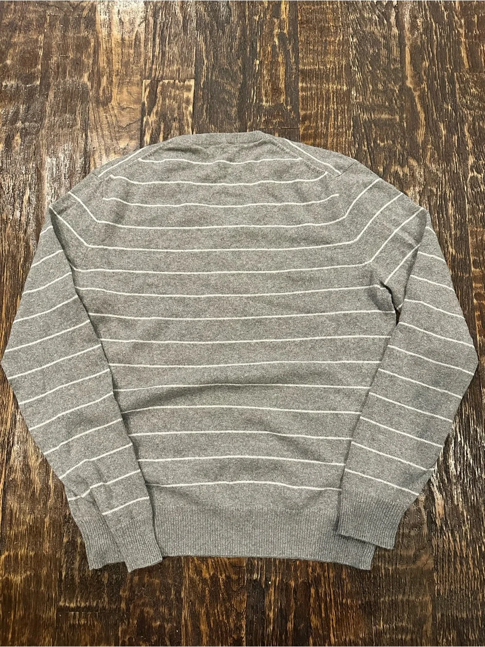 J. Crew Men's GrayV-Neck Stripe Sweater cotton/cashmere - soft